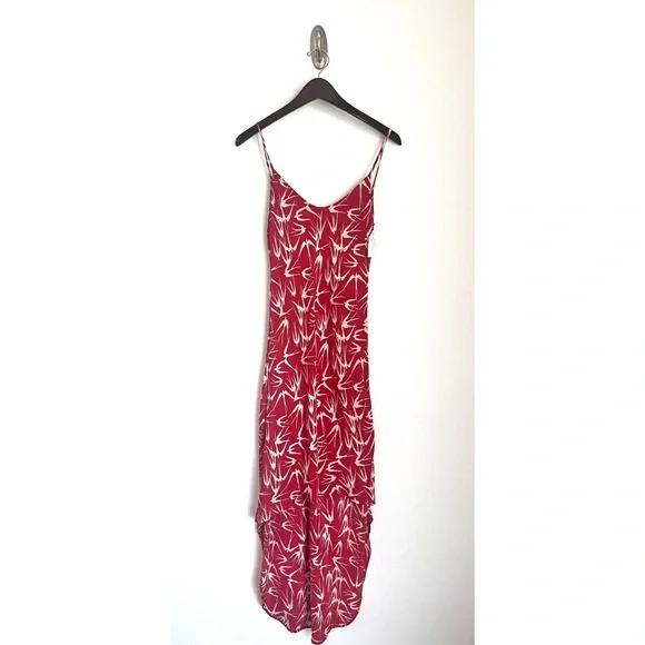 BLU MOON Red Bird Bias High Low 100% Silk Maxi Dress Brand New w/Tags Sz. Small - Picture 2 of 10